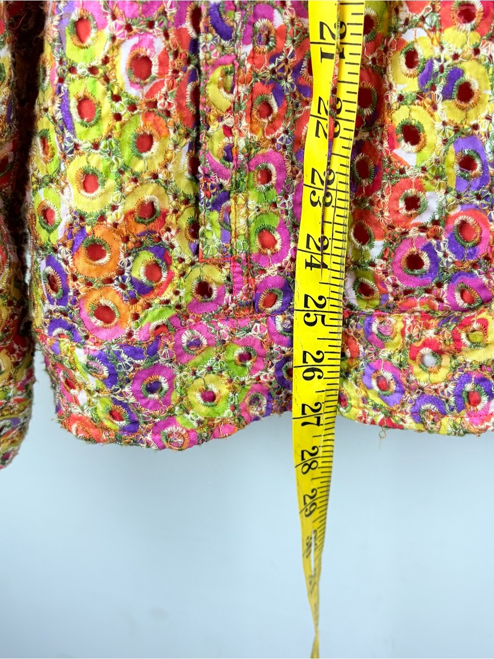 Chico’s Multicolor Eyelet Lace Shacket Jacket Lined Sz 3 XL Boho Hippie Cottage - Picture 9 of 9